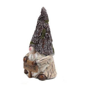 Figurine de gnome miniature en résine, panneau de bienvenue, elfe de jardin, gnome en bois - Product Image 4