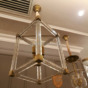 Lámpara colgante geométrica para cocina, farol de hierro forjado de 4 luces, Isla, granja, candelabro de cristal - Product Image 3