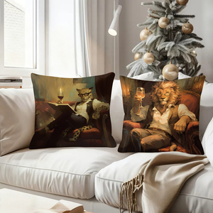 Cojín decorativo para caballero, decoración navideña, leopardo, cabra, león, degustación de vinos y lectura, decoración acogedora para el hogar. - Product Image 4