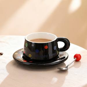 Ensemble tasse et soucoupe en céramique à pois « Happy Time » avec cuillère - Vaisselle <span class=keywords><strong>de</strong></span> table pour café/thé pour la maison joyeuse - Product Image 2