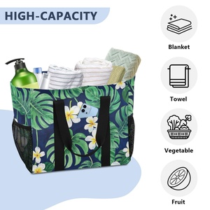Custom Eco Friendly Recycled Lifestyle Tropical Lehua Floral Women Tote Shoulder Reusable Sublimation Grocery Beach Shopping Bag - Product Image 4