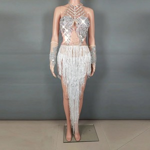 NOVANCE Jeune Femme S Mode 2022 Blanc Tassel Sexy éblouissant Cristal <span class=keywords><strong>Cos</strong></span> Robe Dos Nu Chaude Sexy Dames Robe pour Discothèque - Product Image 4