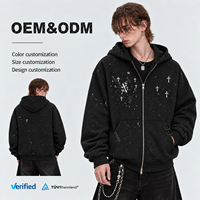 Vêtements personnalisables ODM OEM, usine source, prix de gros, sweat-shirt zippé à effet éclaboussures étoilées, veste urbaine hip-hop, vêtements d'extérieur