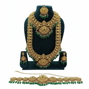 Vintage Traditional South Indian Temple Long Bridal Necklace <b>Set</b> Alloy Gold Plated Zircon Earrings Wedding Engagement Party Gift - Product Image 2