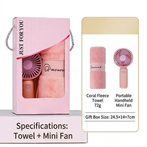 Promotional Gift Set 2 in 1 Towel Mini Handheld Fan Custom Logo Corporate Giveaway Trade Show Gift Bulk Wholesale - Product Image 4