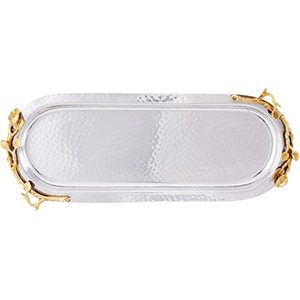 Bandeja para servir comida de Metal con mango decorativo pulido dorado, diseño impresionante, vajilla plateada para servir comida deliciosa en casa - Product Image 1