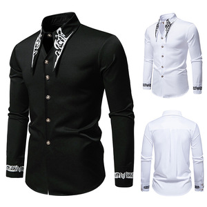 <span class=keywords><strong>Camisa</strong></span> <span class=keywords><strong>de</strong></span> <span class=keywords><strong>Vestir</strong></span> <span class=keywords><strong>de</strong></span> Lujo para Hombre con Bordado, Manga Larga, Corte Ajustado, <span class=keywords><strong>Blanca</strong></span>, para Boda, Fiesta Social, con <span class=keywords><strong>Cuello</strong></span> Bordado en Dorado/Negro - Product Image 3