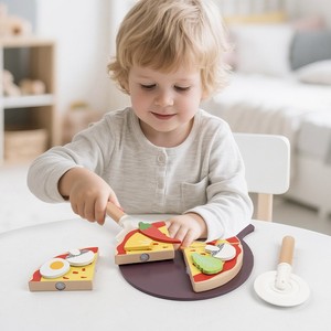 Juego de <span class=keywords><strong>Pizza</strong></span> de Madera al por Mayor, Juguete de Cortar <span class=keywords><strong>Pizza</strong></span> con Bandeja y Aderezos, Juguete Interactivo para el Desarrollo Intelectual de Padres e Hijos - Product Image 2