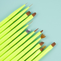 Ensemble de 12 pinceaux professionnels personnalisables pour nail art, qualité salon, manche vert néon, poils non-chuteurs