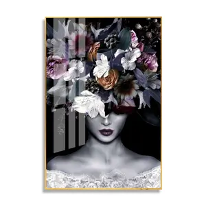 사용자 정의 현대 패션 여성 인쇄 벽 아트 거실 벽 현대 강화 유리 크리스탈 도자기 그림