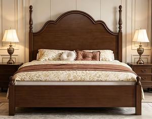 Premium <b>Queen</b> <b>Size</b> Solid Wood Spindle <b>Bed</b> With Curved Headboard For Vintage Bedroom - Product Image 2