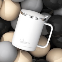 Mug à café isotherme en acier inoxydable, tasse de voyage à double paroi avec poignée, couvercle et cuillère, thermos pour le camping, le bureau, la maison, 500 ml