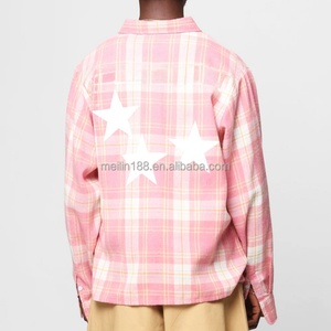 Chemises personnalisées de haute qualité, coupe ample et oversize, à épaules tombantes, à manches longues, pour tenue décontractée, avec patch brodé et à carreaux - Product Image 3