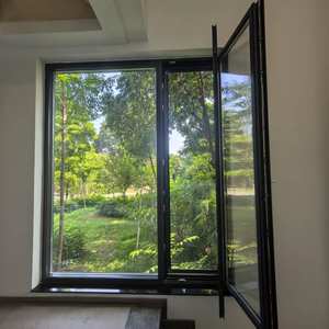 Fenêtre en <span class=keywords><strong>baie</strong></span> <span class=keywords><strong>à</strong></span> battant <span class=keywords><strong>française</strong></span> moderne pivotante cadre ouvert en alliage d'aluminium double verre clair trempé persienne en acier inoxydable extérieur - Product Image 1