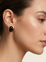 Vente en gros directe d'usine, boucles d'oreilles en acier inoxydable plaqué or 14K PVD, coquille noire, bijoux tendance, cadeau pour femmes, hypoallergéniques