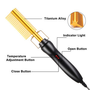 Peine Eléctrico Calefactado, Precalentamiento de 1 Minuto, Pentagonal, de Latón, para Rizar y Alisar, Uso en Cabello Seco y Mojado, Herramienta de Peinado - Product Image 2