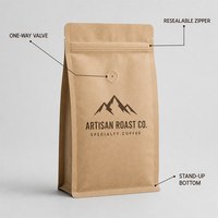 Sacs à café en papier kraft imprimés sur mesure en gros avec valve unidirectionnelle et fermeture éclair refermable pour emballage alimentaire