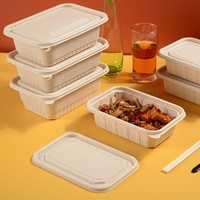 Conteneur alimentaire en amidon de maïs PP compostable et biodégradable, compatible micro-ondes et congélateur, avec couvercles, pour plats à emporter, 500 ml, 750 ml, 1000 ml