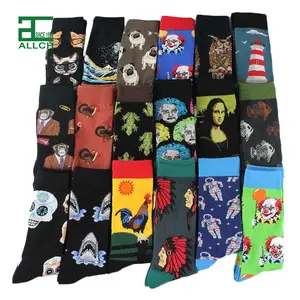 ALLCH Bulk Production tubo maschile lavorato a maglia Jacquard Cartoon Animal Retro Jesus Crew Mens Happy Socks Casual vendita calda 100% cotone