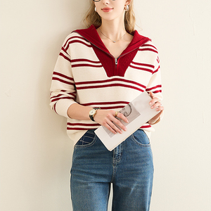 100% laine personnalisé couleur bloquant col <span class=keywords><strong>marin</strong></span> <span class=keywords><strong>rayé</strong></span> femmes <span class=keywords><strong>pull</strong></span> en tricot - Product Image 5