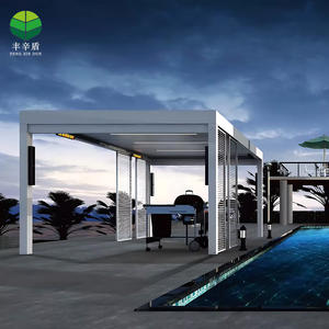 कस्टम आधुनिक शैली लाउवर पेगोला मोटर चालित फ्रीस्टैंडिंग आउटडोर गार्डन गज़ेबो के साथ गैज़बो, स्लाइडिंग ग्लास दरवाजा - Product Image 4