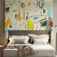 Papier peint mural amovible imperméable à l'eau avec impression HD, décoration murale pour la maison, art abstrait, doodle, lignes multicolores