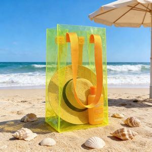 Ice Color <b>Pvc</b> Wine Tote With Webbing Handle Jelly Packaging Flower Gift Bag - Product Image 3