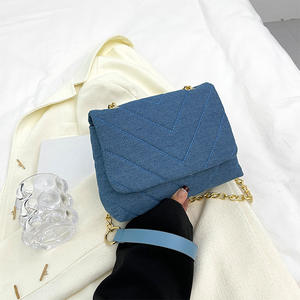 2023新款绣花<span class=keywords><strong>v</strong></span>格韩版牛仔布蓝色时尚单肩包复古时尚斜挎包 - Product Image 4