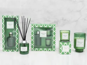 Candele di cera di soia profumate di lusso etichetta privata con confezione regalo-tè verde e menta