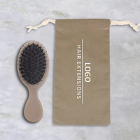 Mini brosse démêlante compacte avec étui en coton, emballage en vrac, brosse à cheveux en poils de sanglier vierges