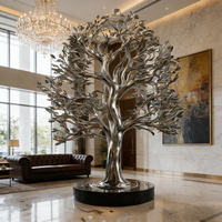 Sculptures d'arbres paysagers modernes en acier inoxydable poli de grande taille pour l'extérieur, cadeau artistique