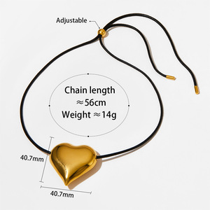 Waterproof 18k Gold Jewelry Black <strong>Cord</strong> Slider Clasp Gold Smooth Circle Heart Star Water <strong>Drop</strong> <strong>Pendant</strong> Necklace - Product Image 6