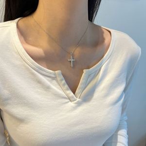 Dylam Elegance Jewelry 925 Silver Rhodium Plated Link <b>Chain</b> D VVS1 Moissanite Stones <b>Cross</b> Pendant Necklace for Women Jewellery - Product Image 3