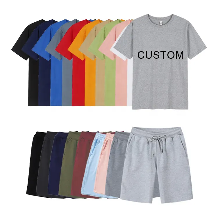 Fast Delivery Summer High Quality Summer Jogger 2 Piece Set Shorts Set Custom Logo Solid Color Cotton T Shirt And Short Set Men