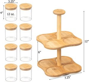 <span class=keywords><strong>Portaspezie</strong></span> in bambù verticale <span class=keywords><strong>rotante</strong></span> a 2 livelli a 360 ° e organizzatore dispensa con 8 vasetti di condimento in vetro - Product Image 3