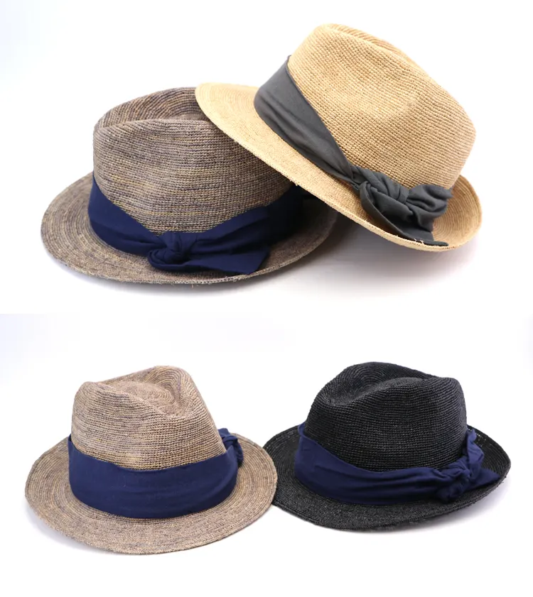 Topi anyaman Raffia pilihan lima warna Dalaman pendek musim panas topi Fedora pria Breathable pelindung matahari