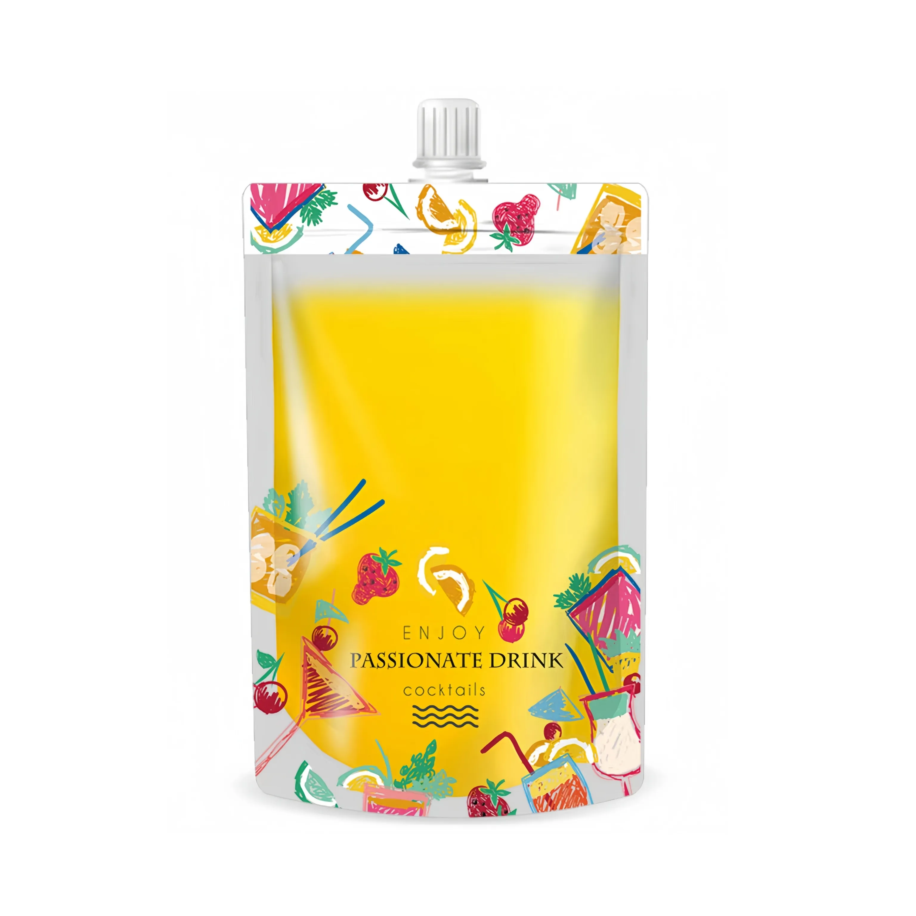 250ml 350ml 500ml Impresión de patrón de frutas Refrigerable Resistencia a altas temperaturas Bebida personalizada Líquido Bolsa de pie con caño