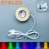 Base lumineuse LED USB 5V 6CM, Veilleuse RGB à cycle automatique sur base en bois pour lampe de table en bois avec étoile de la galaxie 3D sculptée à l'intérieur du cristal