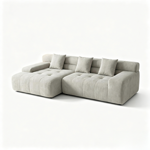 <span class=keywords><strong>Divano</strong></span> a L con Chaise Longue Trapuntato a Griglia, <span class=keywords><strong>Divano</strong></span> Sezionale Senza Telaio in Tessuto, <span class=keywords><strong>Divano</strong></span> Moderno per Soggiorno Confezionato Sottovuoto - Product Image 1