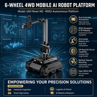 UGV Rover M2 Open-Source 6 roues 4x4 Robot IA, Bras robotique haute performance 4-DOF, Basé sur ROS 2 Compatible avec Raspberry PI 4B/PI 5