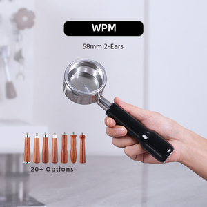 Porte-filtre à café expresso WPM 58MM sans fond avec 2 oreilles et poignée personnalisée - Product Image 1