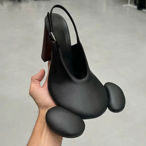 Kadın şık siyah deri yuvarlak ayak yüksek topuk katır sonbahar moda trendi katı desen 8.5cm topuk yüksekliği koyun derisi kayma-on - Product Image 1