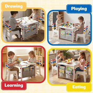 Mesa de Actividades de Madera para Niños, Juego de Mesa y Silla 4 en 1 con Almacenamiento para Manualidades, Arte y Dibujo - Product Image 3