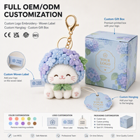 Gantungan Kunci Boneka Kucing Hydrangea Kustom Bunga Putih Dengan Tudung Bunga Hydrangea 3D Bordir Logo Kustom Kotak Hadiah Cetak