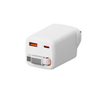 Garansi 1 Tahun 65W QC3.0 OTP Logo Dapat Disesuaikan Pengisi Daya GAN dengan Kabel Retractable 3-Port 2C+1A Pengisi Daya Cepat