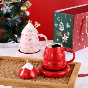 Tasse à café en céramique avec couvercle, 400 ml, cadeau de Noël amusant, motif arbre de Noël - Product Image 6