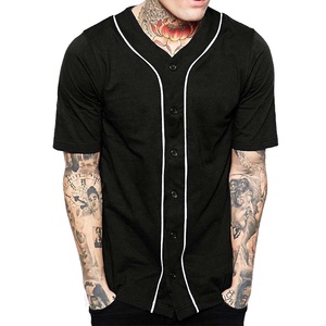 Camiseta Deportiva Casual de Béisbol para Hombre PIHA SPORTS, Manga Corta, Botones, Rayas, Cuello en V, Corte Estándar, Poliéster/Algodón, Negra - Product Image 1