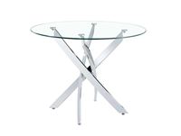 Table à manger moderne réglable en verre Keekea avec pieds en acier inoxydable, plateau rectangulaire en verre trempé transparent pour l'ameublement de la maison