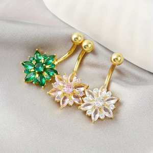 Thép không gỉ pha lê đá quý cong Barbell Nhẫn rốn rốn Nhẫn khuyên nhỏ daisy hoa piercing đồ trang sức - Product Image 4