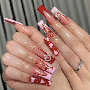 Uñas Postizas Acrílicas con Diseño de Lazo Francés y Cerezas, Uñas de Presión - Product Image 6